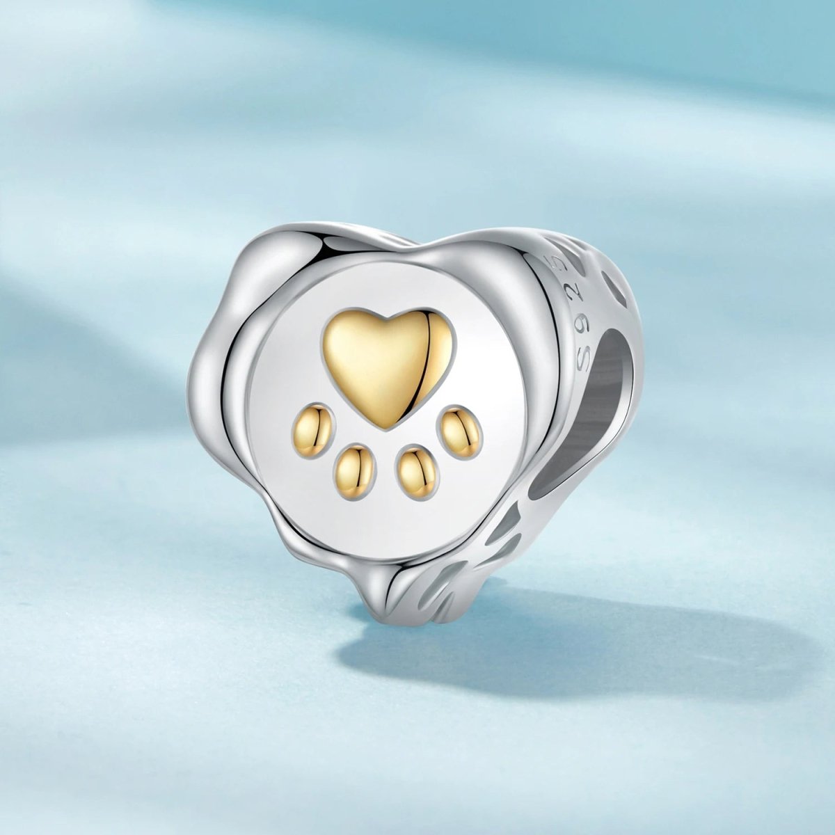 Golden Paw Print Heart Charm