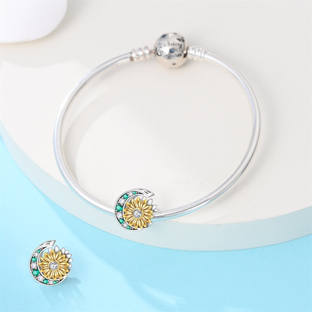 Golden Sunflower & Crescent Moon Charm