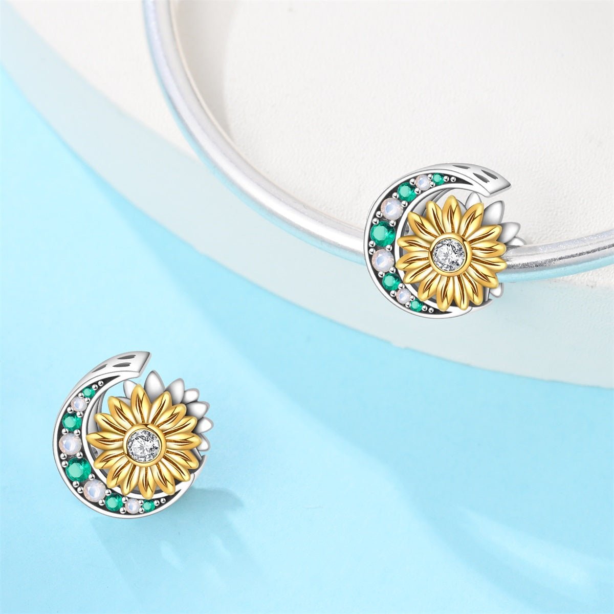 Golden Sunflower & Crescent Moon Charm