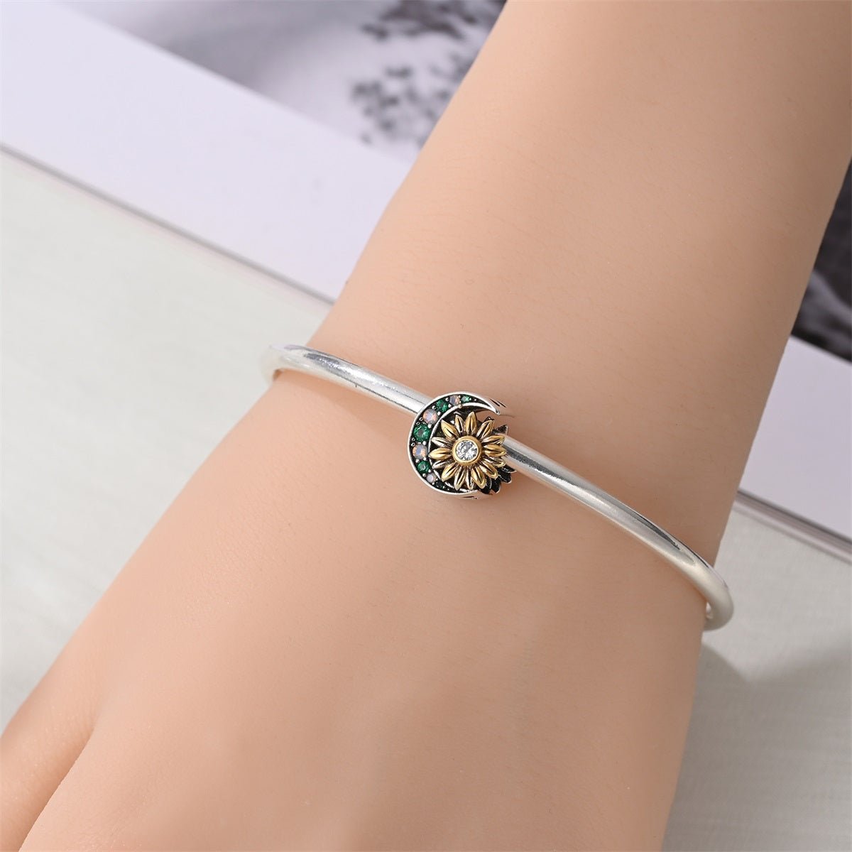 Golden Sunflower & Crescent Moon Charm