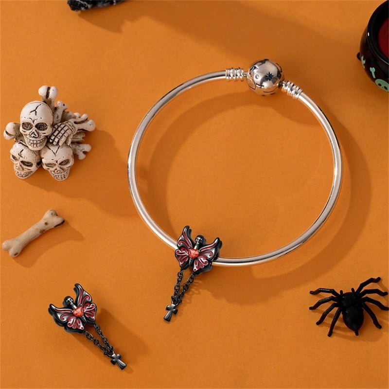 Gothic Skull Butterfly with Cross Chains Charm