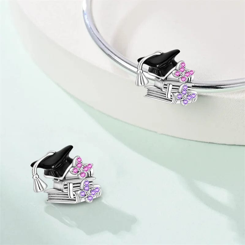 Graduation Cap & Books with Sparkling Butterflies Charm