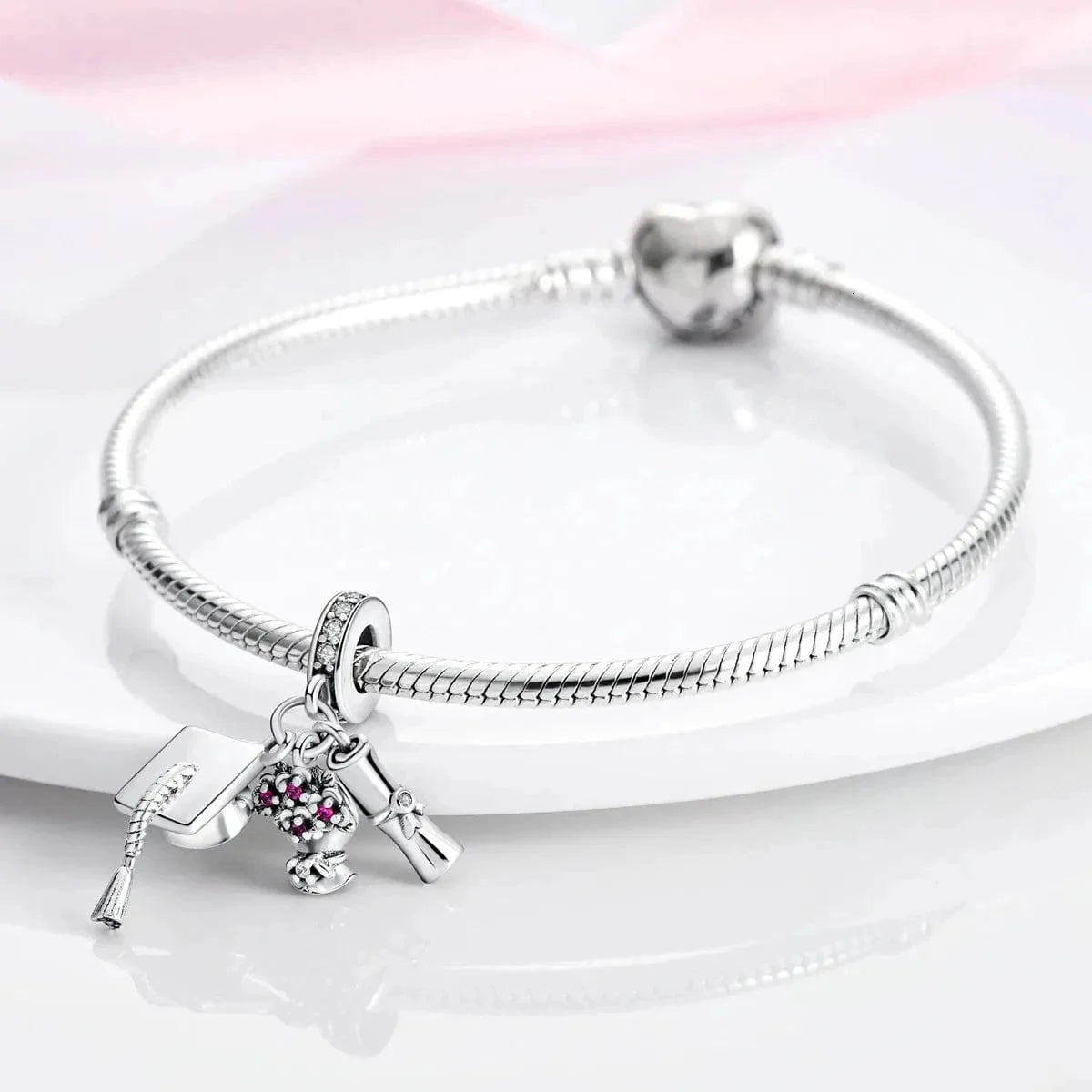 Graduation Cap, Diploma & Flowers Triple Dangle Charm