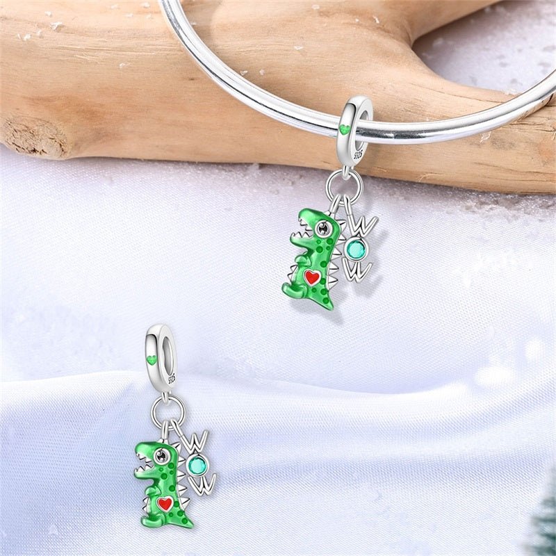 Green Dinosaur with WOW Letters Dangle Charm