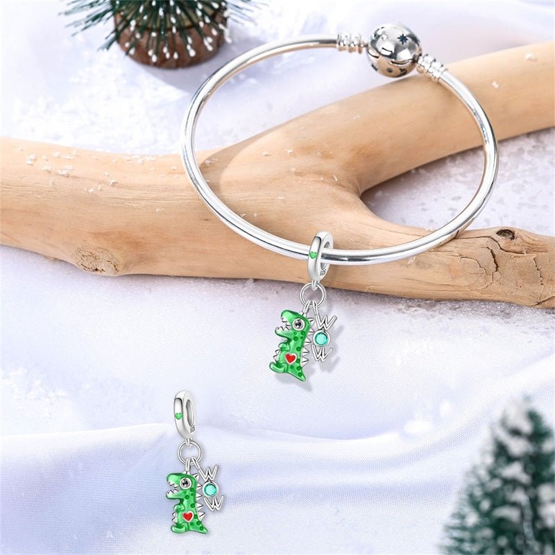 Green Dinosaur with WOW Letters Dangle Charm