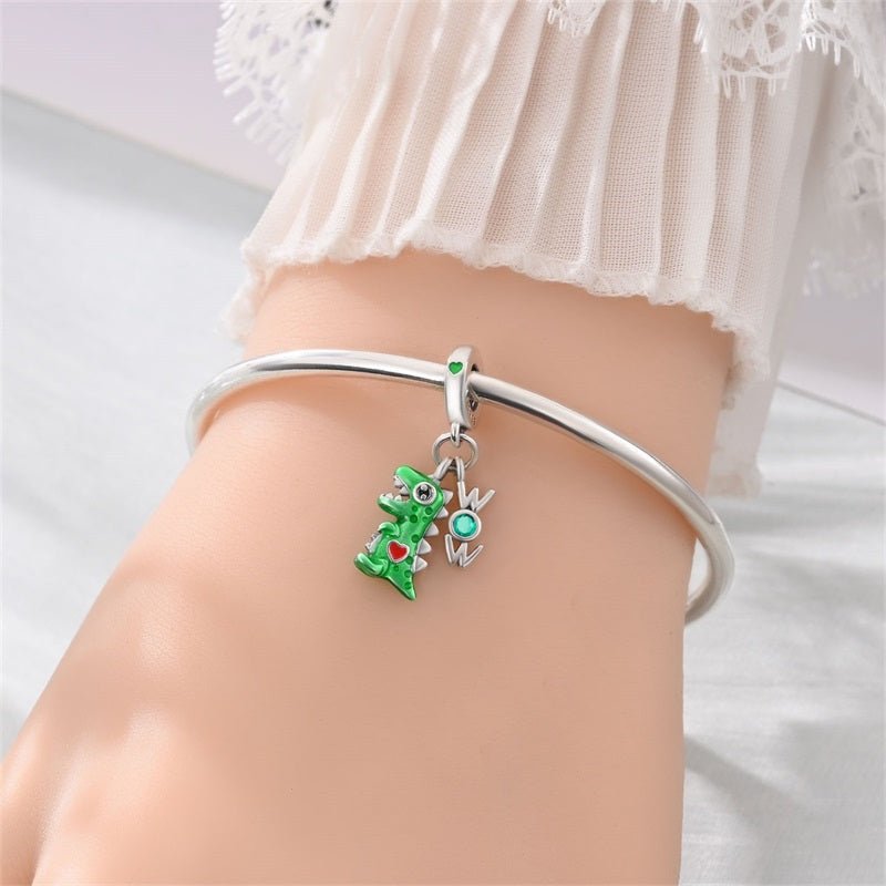 Green Dinosaur with WOW Letters Dangle Charm