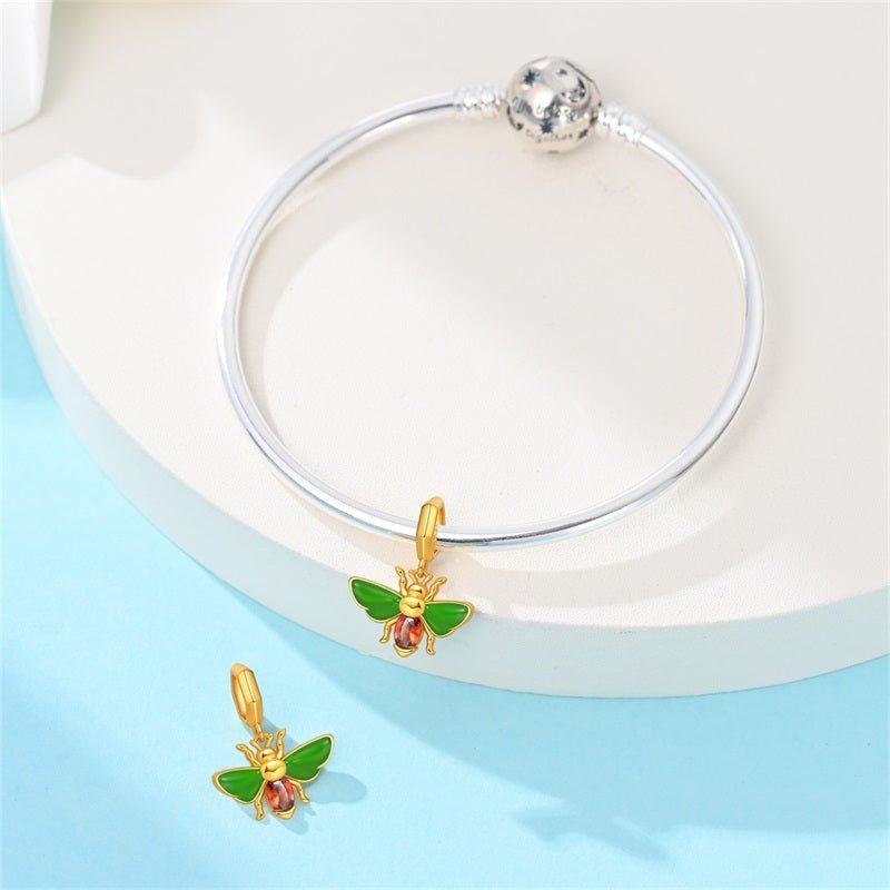 Green & Gold Bee Dangle Charm