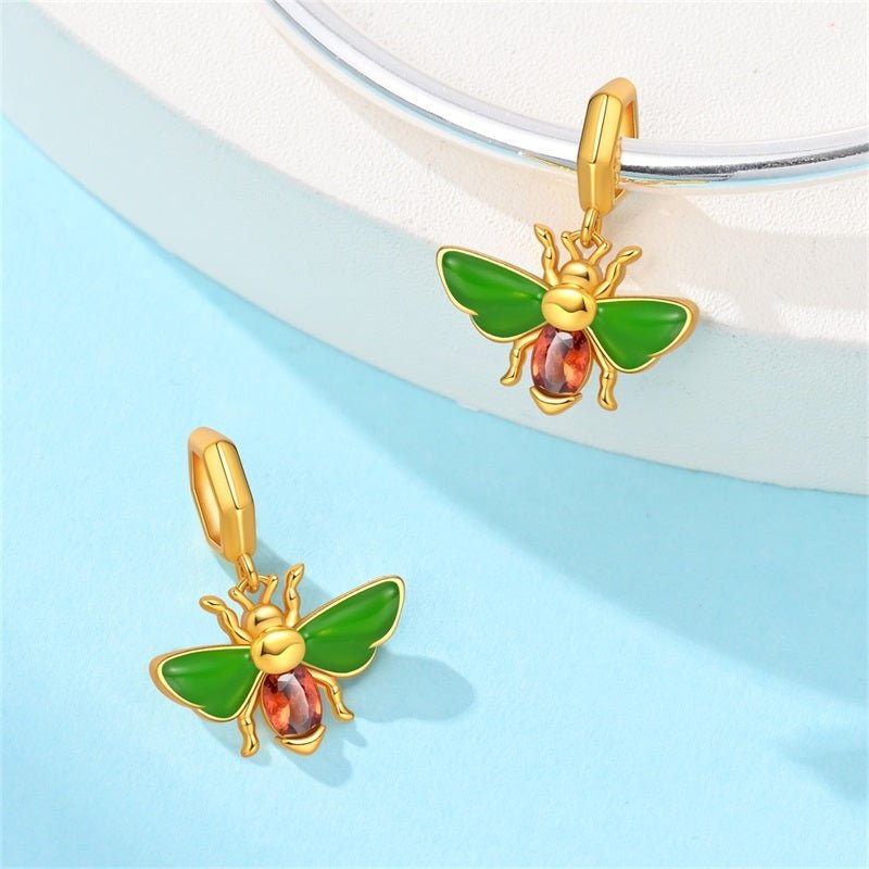 Green & Gold Bee Dangle Charm
