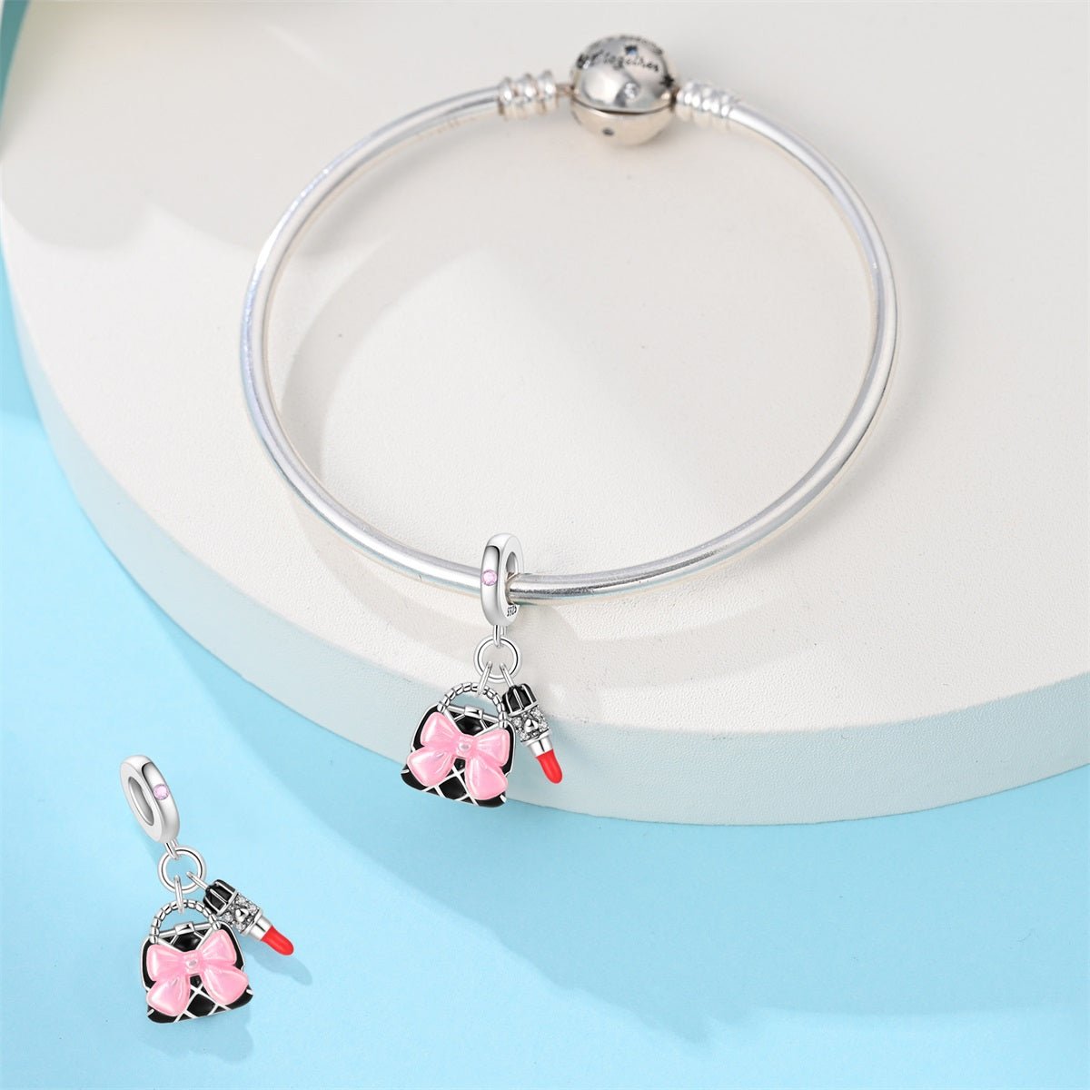 Handbag with Pink Bow & Lipstick Dangle Charm