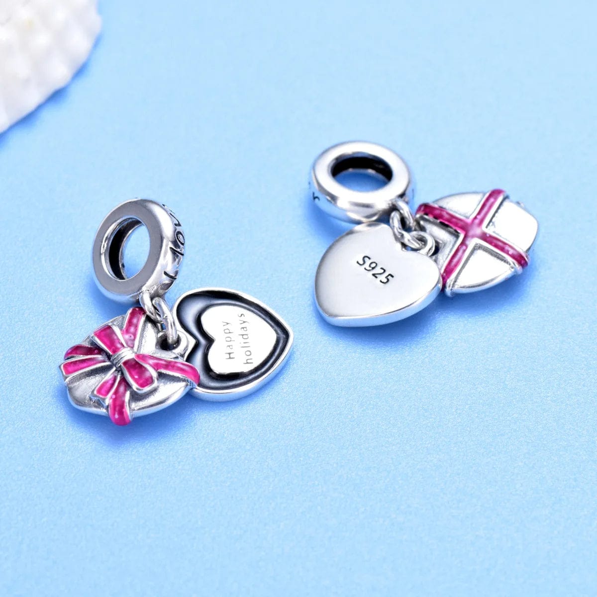 Heart Gift Box with Pink Ribbon Holiday Dangle Charm