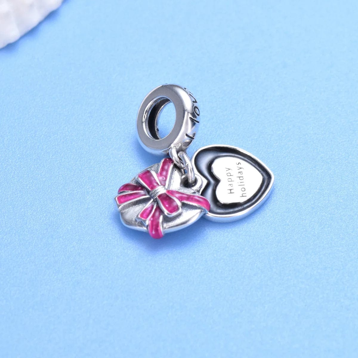 Heart Gift Box with Pink Ribbon Holiday Dangle Charm