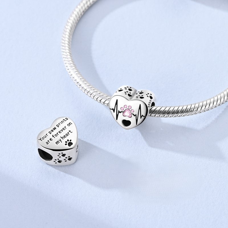 Heartbeat Paw Print Heart Charm