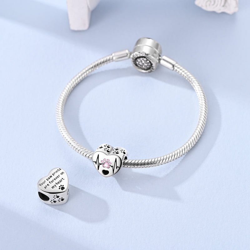 Heartbeat Paw Print Heart Charm