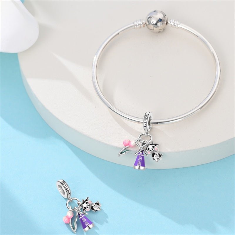 Holland Windmill, Tulips & Cow Dangle Charm