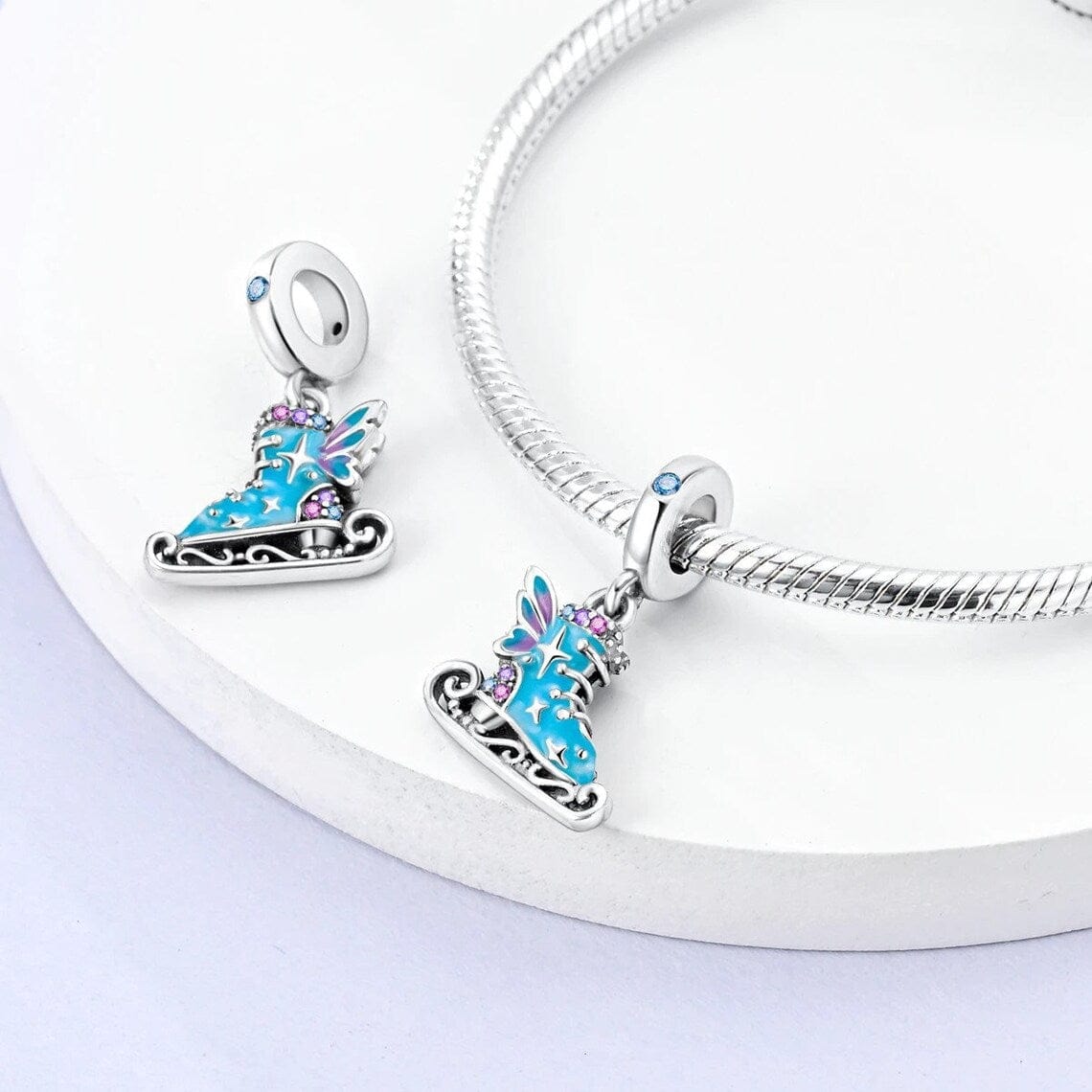 Ice Skate Charm with Blue Enamel and Crystal Accents