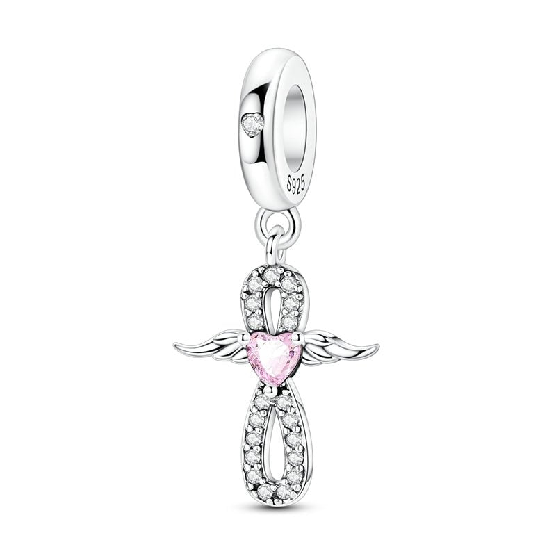 Infinity Angel Wings with Pink Heart Dangle Charm
