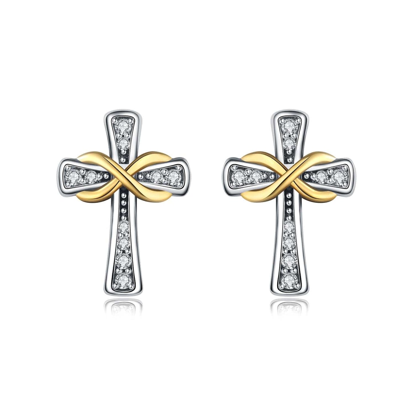 Infinity Cross Studs with Gold Accents