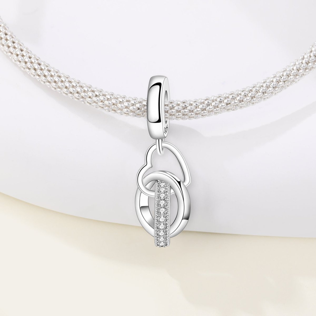 Interlocking Rings & Heart Dangle Charm