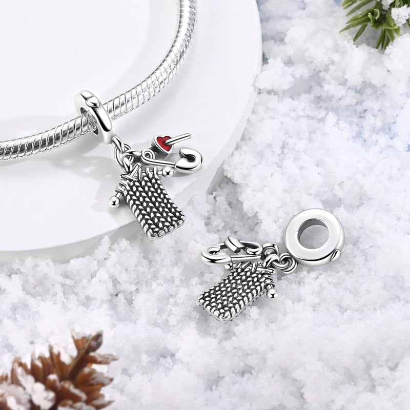 Knitting & Heart Safety Pin Dangle Charm