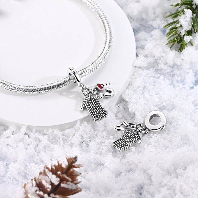 Knitting & Heart Safety Pin Dangle Charm