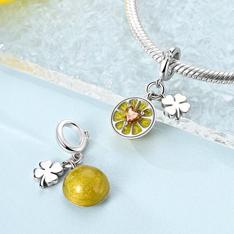 Lemon with Four-Leaf Clover Dangle Charm