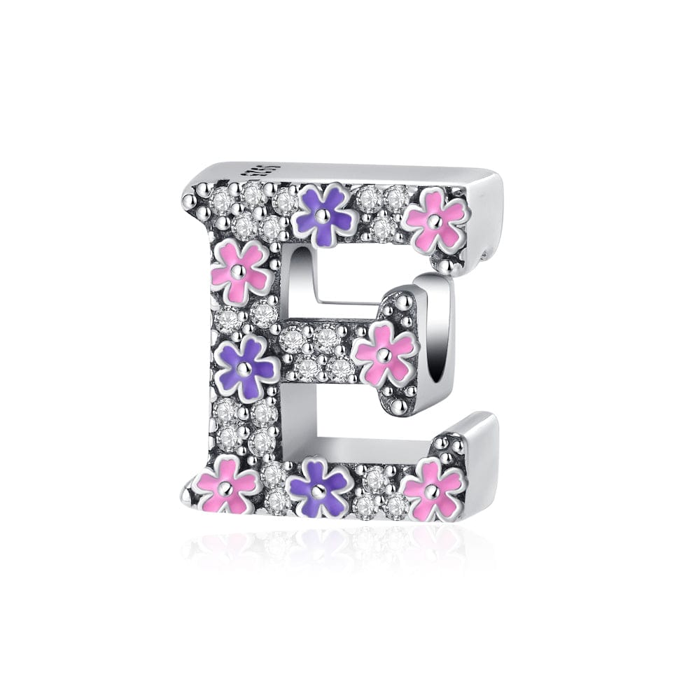 Pink & Purple Flower Letter A~Z Alphabet Charm