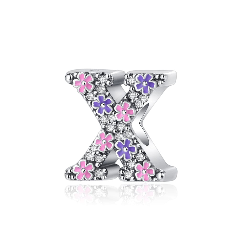 Pink & Purple Flower Letter A~Z Alphabet Charm