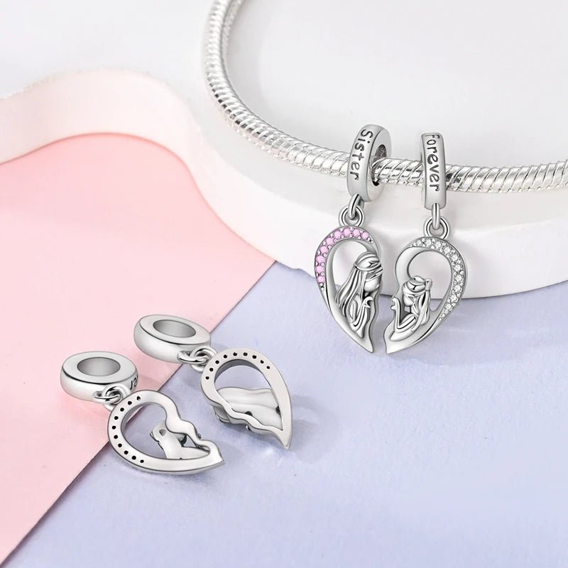Linked Sister Hearts Split Dangle Charm