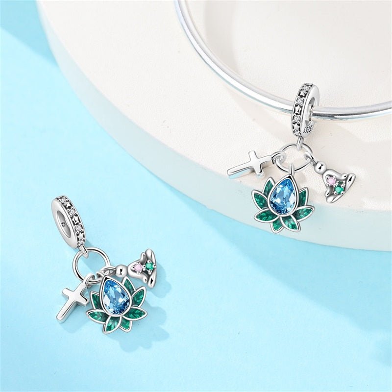 Lotus, Cross & Yoga Dangle Charm