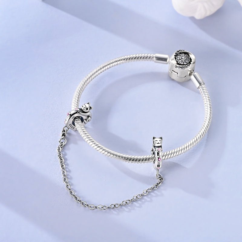 Lucky Cat Pink Paw Safety Chain Charm