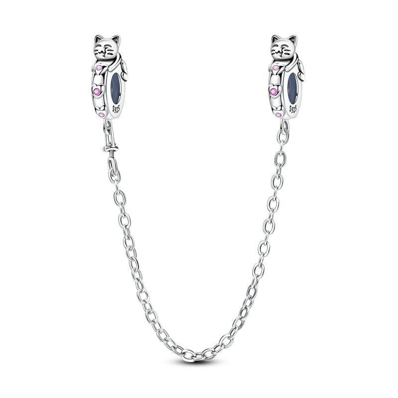 Lucky Cat Pink Paw Safety Chain Charm