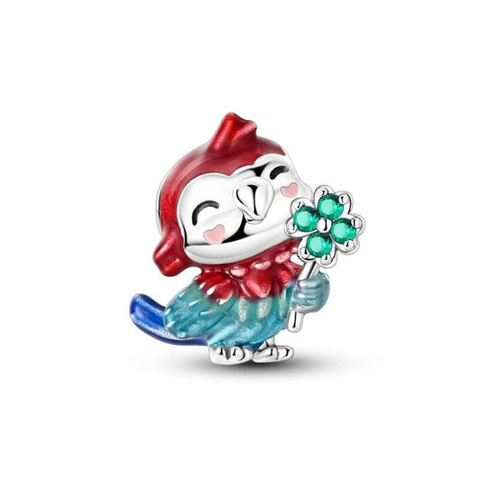 Lucky Red Owl with Green Clover Charm