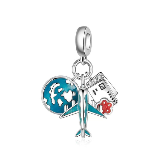 Luminous Airplane, Globe & Boarding Pass Travel Charm