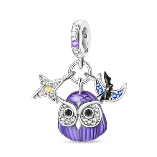 Luminous Owl Charm with Star & Bat Accents