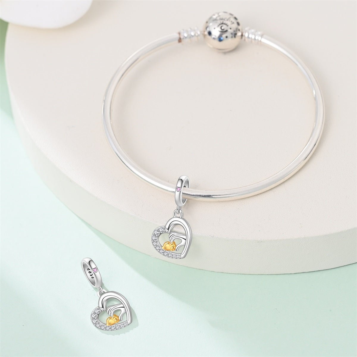 Mother & Child Holding Hands Heart Dangle Charm