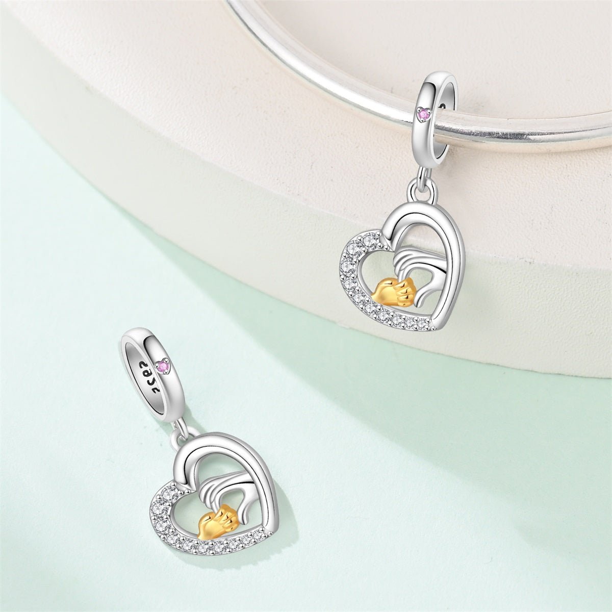 Mother & Child Holding Hands Heart Dangle Charm