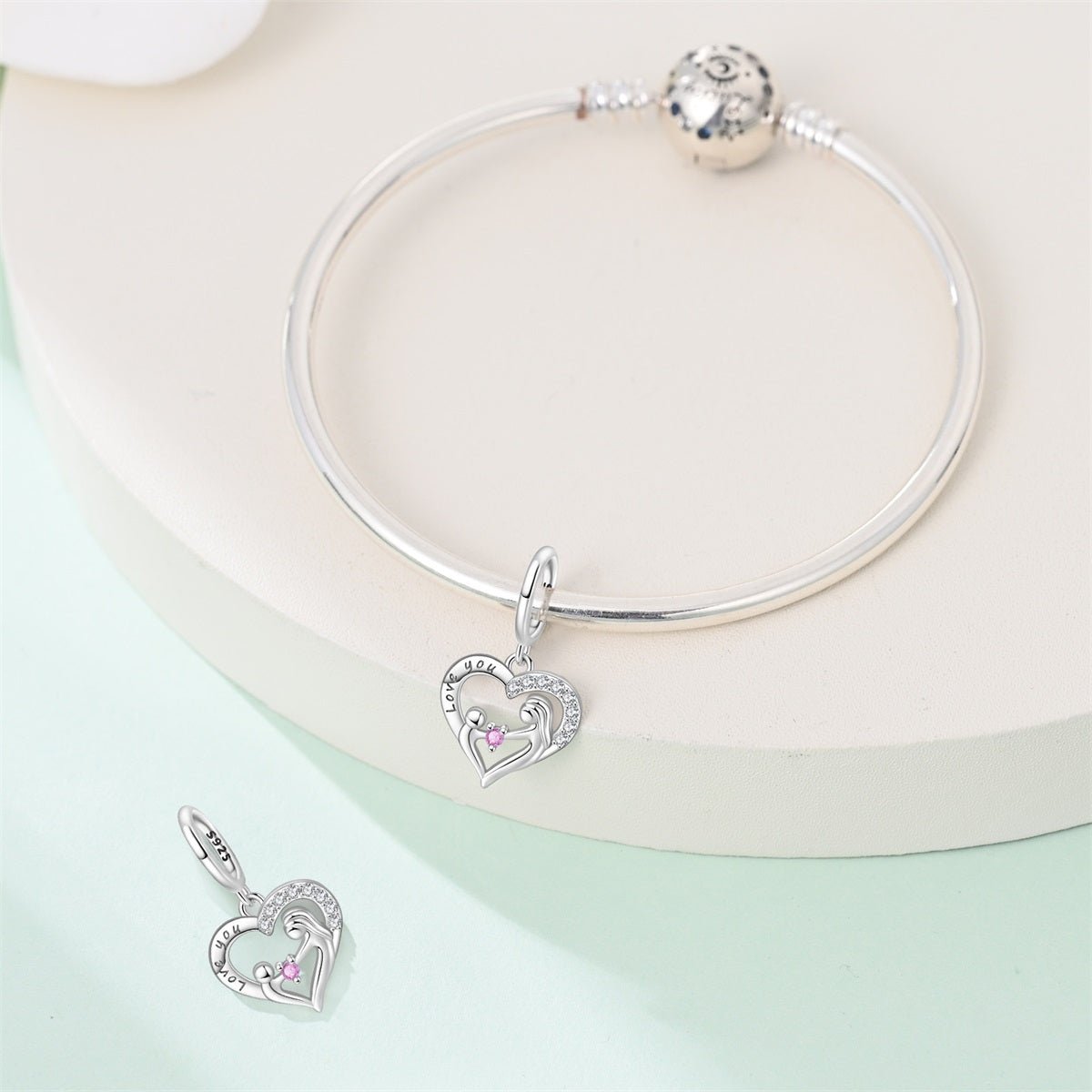Mother & Child "Love You" Heart Dangle Charm