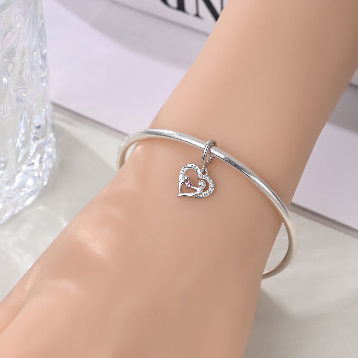 Mother & Child "Love You" Heart Dangle Charm