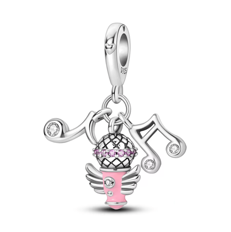 Musical Notes & Pink Microphone Dangle Charm
