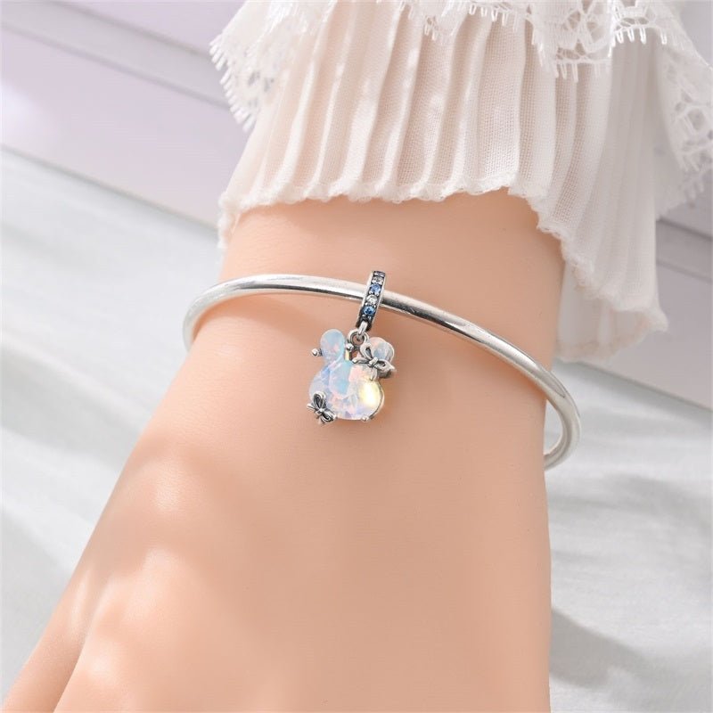 Opal Bunny with Blue Crystal Accents Dangle Charm