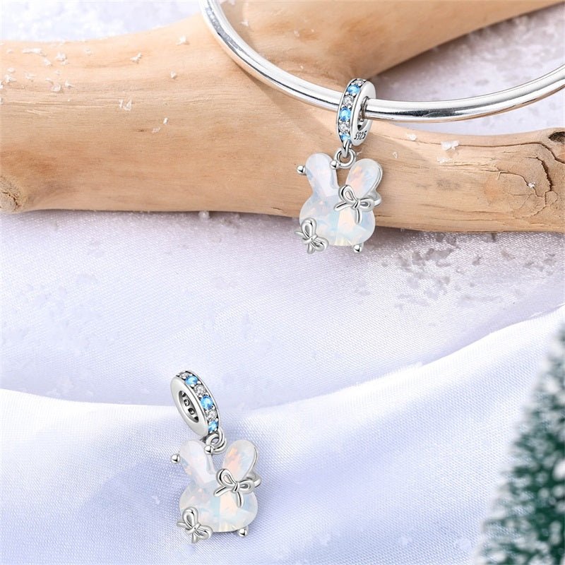 Opal Bunny with Blue Crystal Accents Dangle Charm