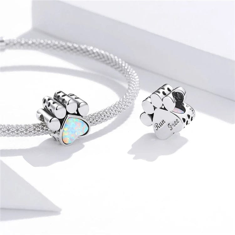 Opal Heart Paw Print Charm
