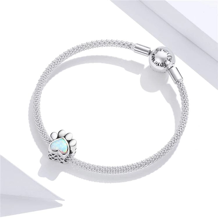 Opal Heart Paw Print Charm