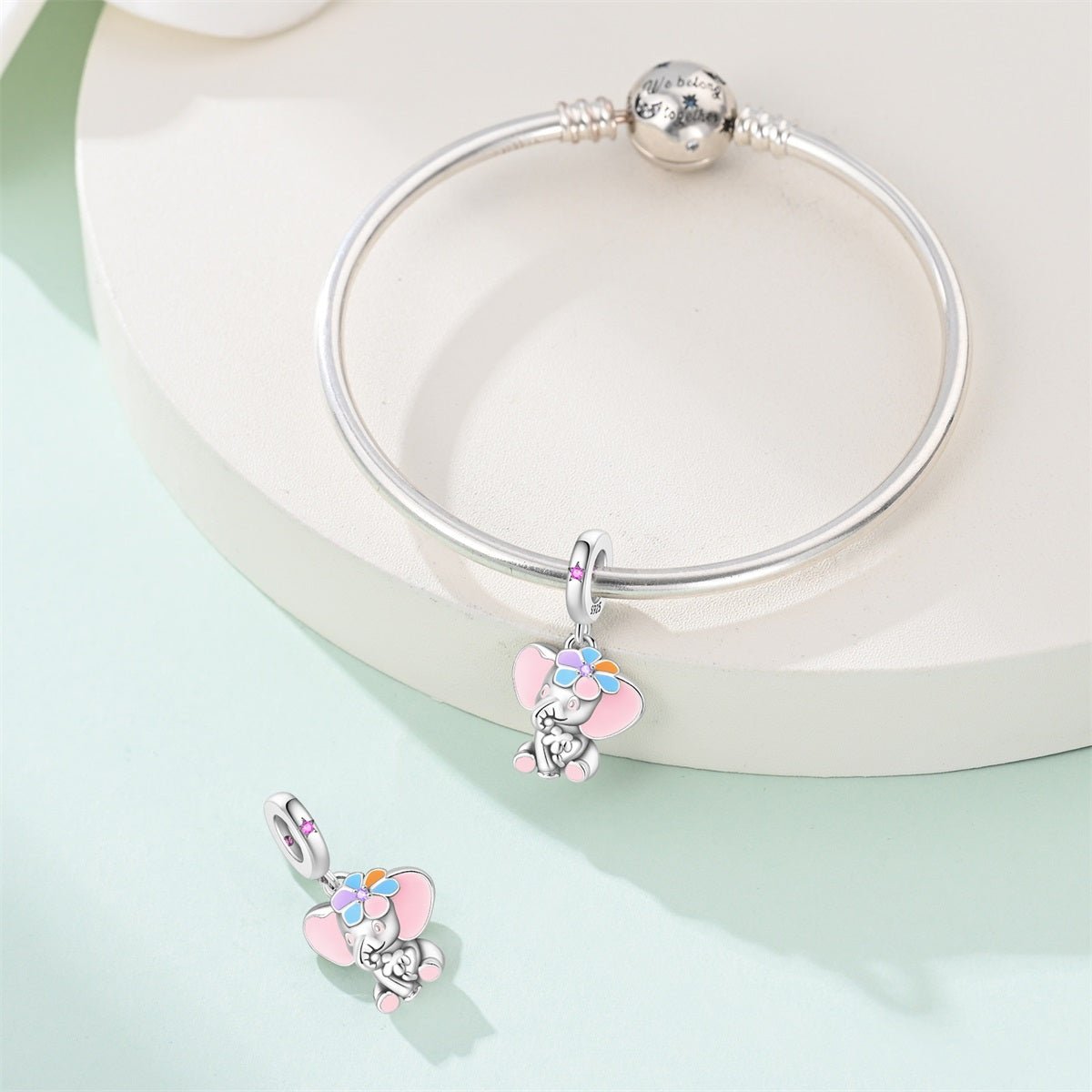 Pastel Flower Elephant Dangle Charm