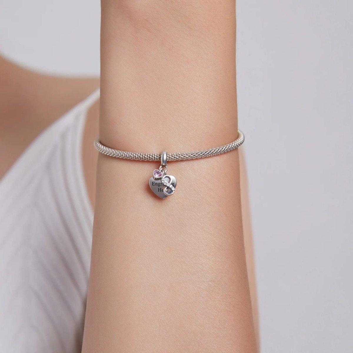 Personalized Infinity Heart Engraved Charm