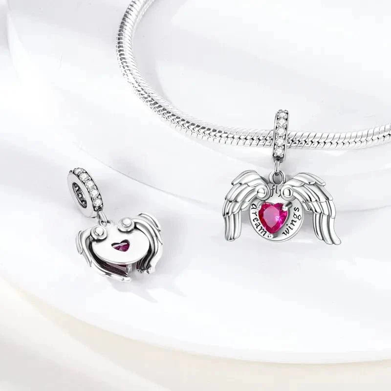 Heart and Angel Wings Dangle Charm