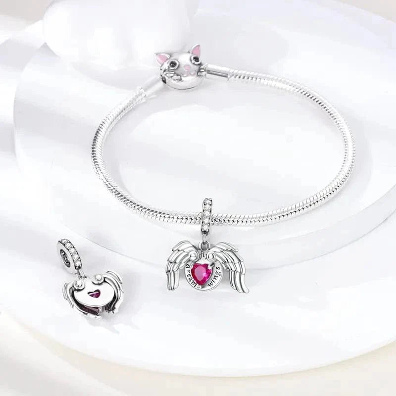 Heart and Angel Wings Dangle Charm