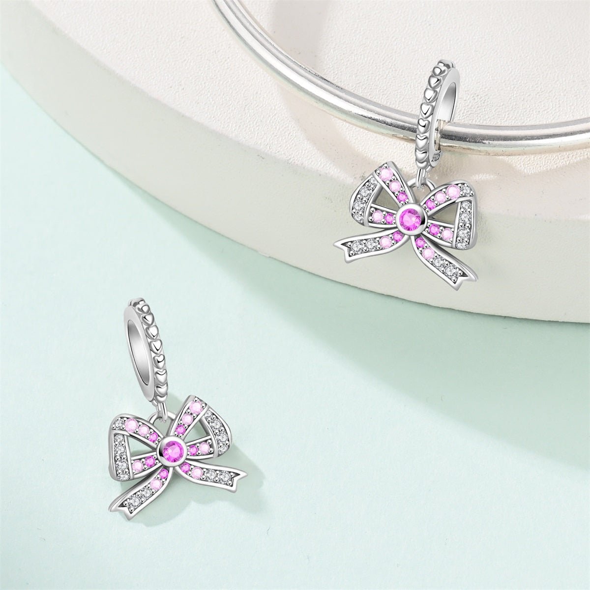 Pink Gem & Crystal Ribbon Bow Charm
