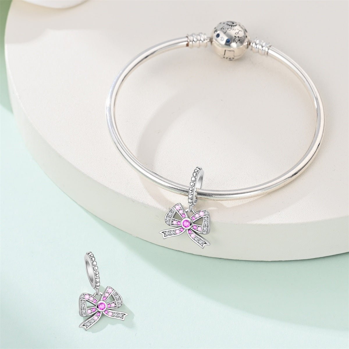 Pink Gem & Crystal Ribbon Bow Charm