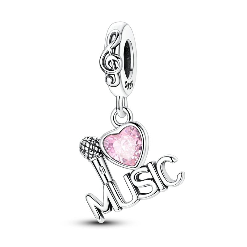 Pink Heart Music & Microphone Dangle Charm